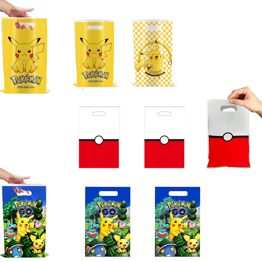 Bolsas de regalo de Pokemon Pikachu, bolsa de regalos, galletas de Chocolate, dulces, bolsa de papel, recuerdos de fiesta de cumpleaños, suministros de decoración, 10/20 piezas