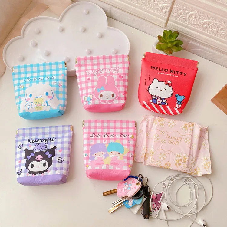 Novel Creative Sanrio Girl Portable Magnetic Buckle Sanitary Napki Storage Bag Kuromi My Melody Key Bag Coin Purse Earphone Bag