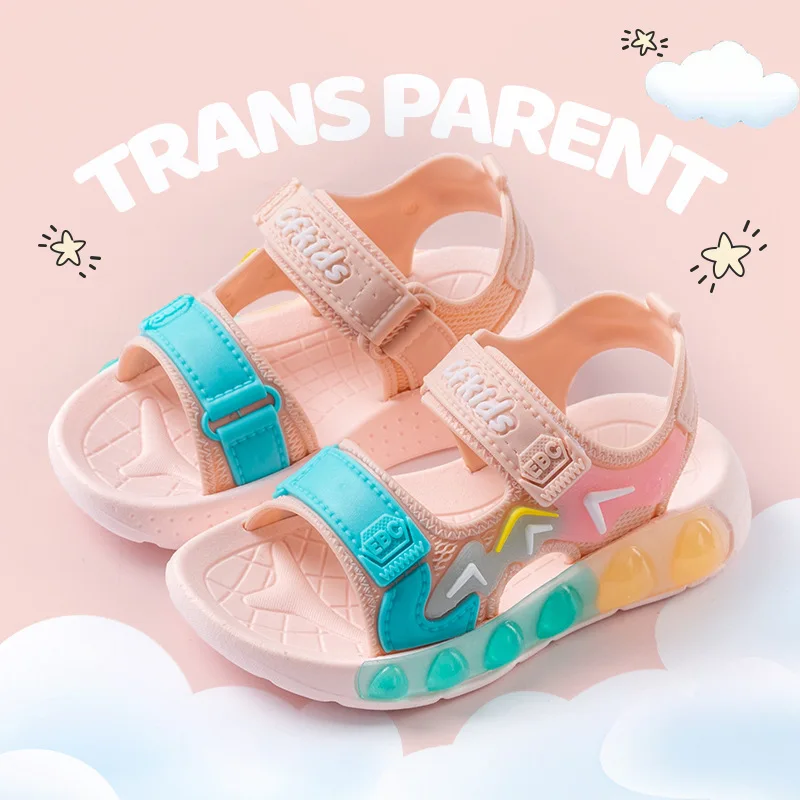 

Children' Fashion Sport Sandals Geometric Patterns Breathable Wear-resistant Soft Shoes With Adjustable Velcro For Boys & Girls