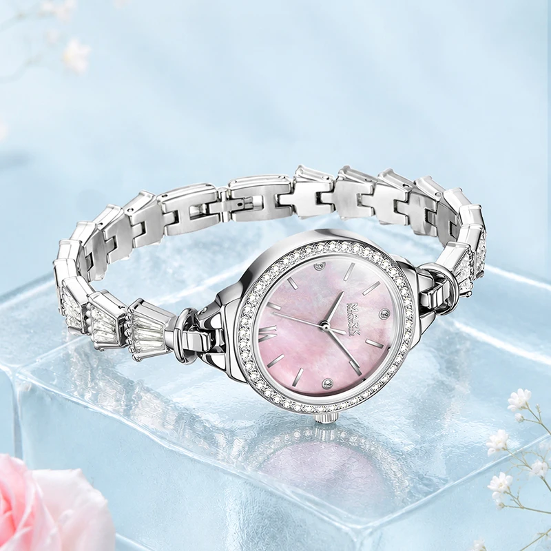 MARK FAIRWHALE FW-3930 Delicate Ladies Quartz Wristwatch 29MM Small Case Zircon Bezel MOP Dial Dress Watches for Women