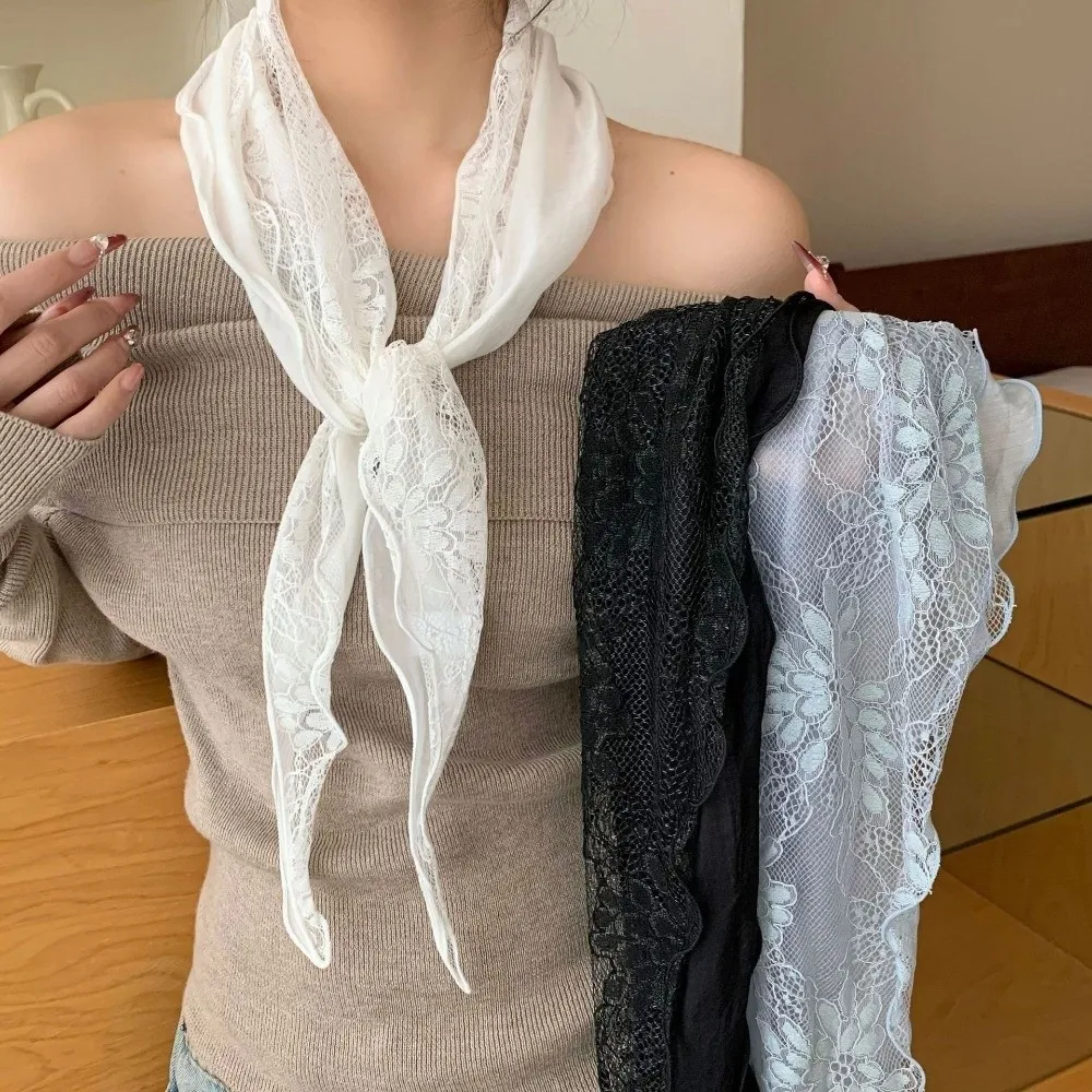 Elegant Breathable Triangle Scarf Sunscreen Lightweight Lace Headband with Lace Countryside Style Triangle Waistband Women