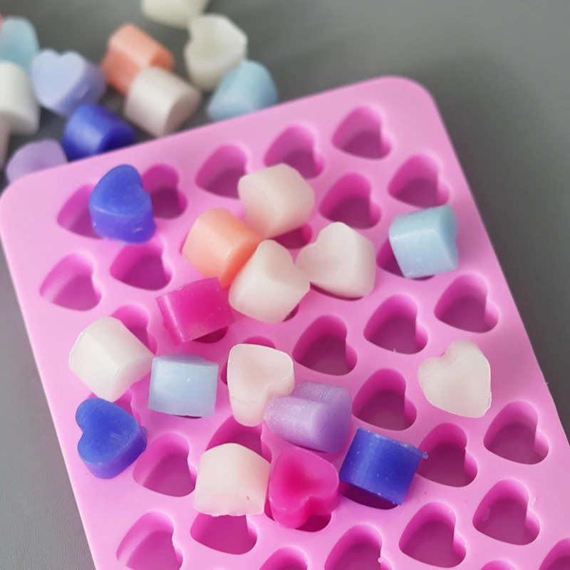 55 Compartment Heart Shape Silicone Candle Mold DIY Small Love Cake Chocolate Baking Mould Ice Tray Food Safe Kitchen Supplies