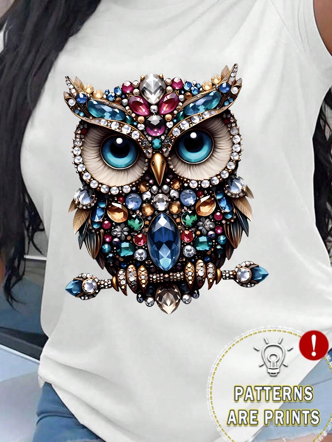 

Женская футболка больших размеров с круглым вырезом и рисунком совы, эластичная футболка с короткими рукавами и трендовым принтом