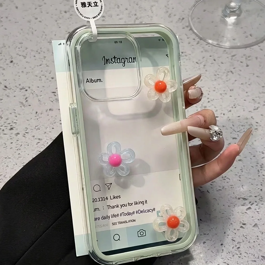Makronen-Design mit 3D-DIY-Blumen-Handyhülle für iPhone 16 14 15 Plus 12 13 14 15 17 16 Pro Max 17 Air Transparente Silikon-INS-Hülle – Detail 4