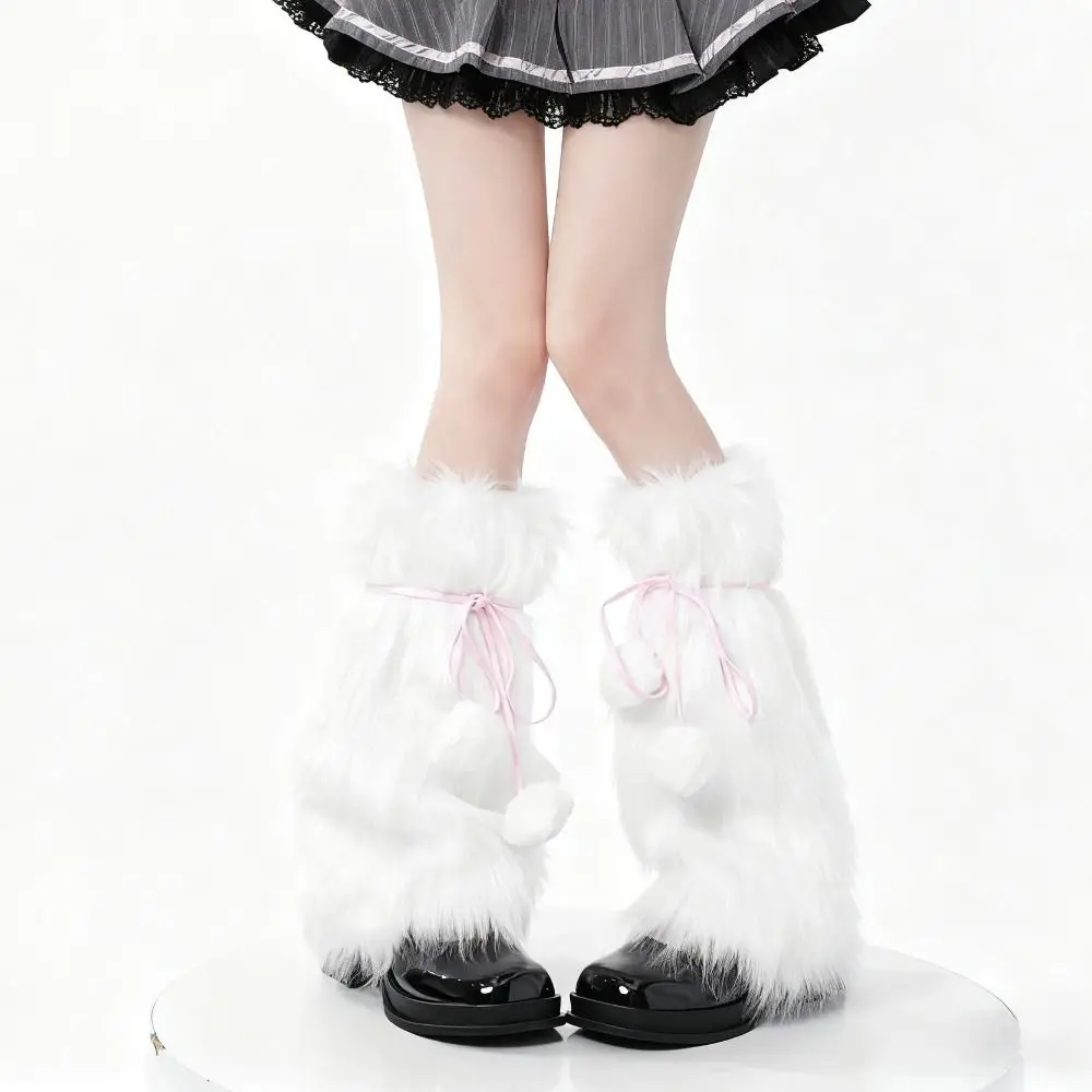 موضة محبوك الشتاء تدفئة الساق أفخم الكرة غطاء للقدم فروي تدفئة الساق Kawaii لوليتا JK أفخم أغطية الساق الشارع الشهير