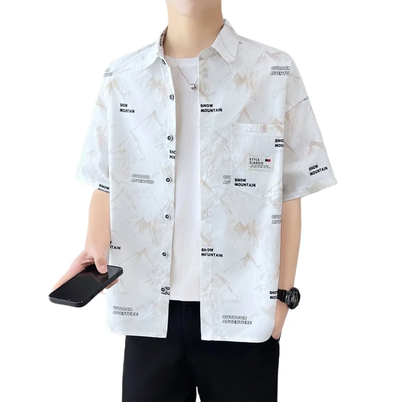 

Men's Thin Shirt Summer Fashion Color Block Letter Print Lightweight Versatile Casual Oversized Top Daily Commuter Streetwear