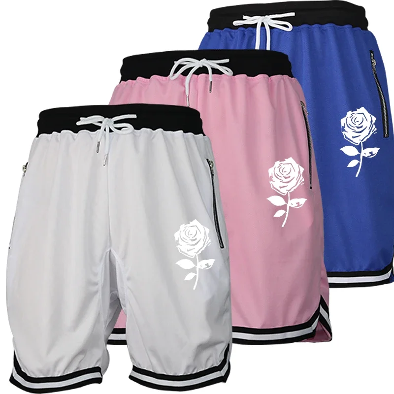 

Мужские легкие быстросохнущие спортивные шорты с принтом и карманами на молнии для бега, баскетбольные сетчатые шорты
