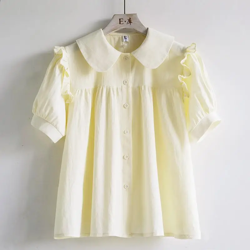 Sweet Pleated Loose White Blouse Spring Summer New Long Sleeve Solid Color All-match Shirt Tops Fashion Harajuku Women Clothing