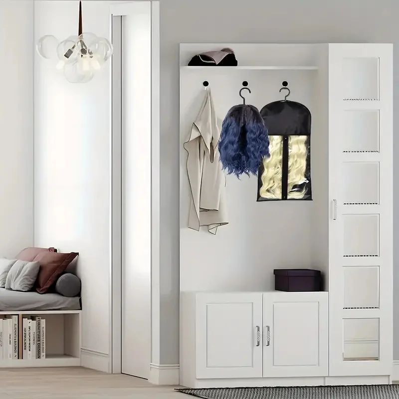 

Сумки-переноски для париков, сумка для хранения длинных волос, нетканая пыленепроницаемая с пластиковой вешалкой для домашнего салона, органайзер, розовый, черный