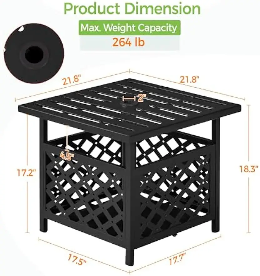 Outdoor-Beistell tisch mit Schirm loch, Outdoor-Basis Metall Terrasse Beistell tisch Beistell tisch für Garten, Pool, Deck