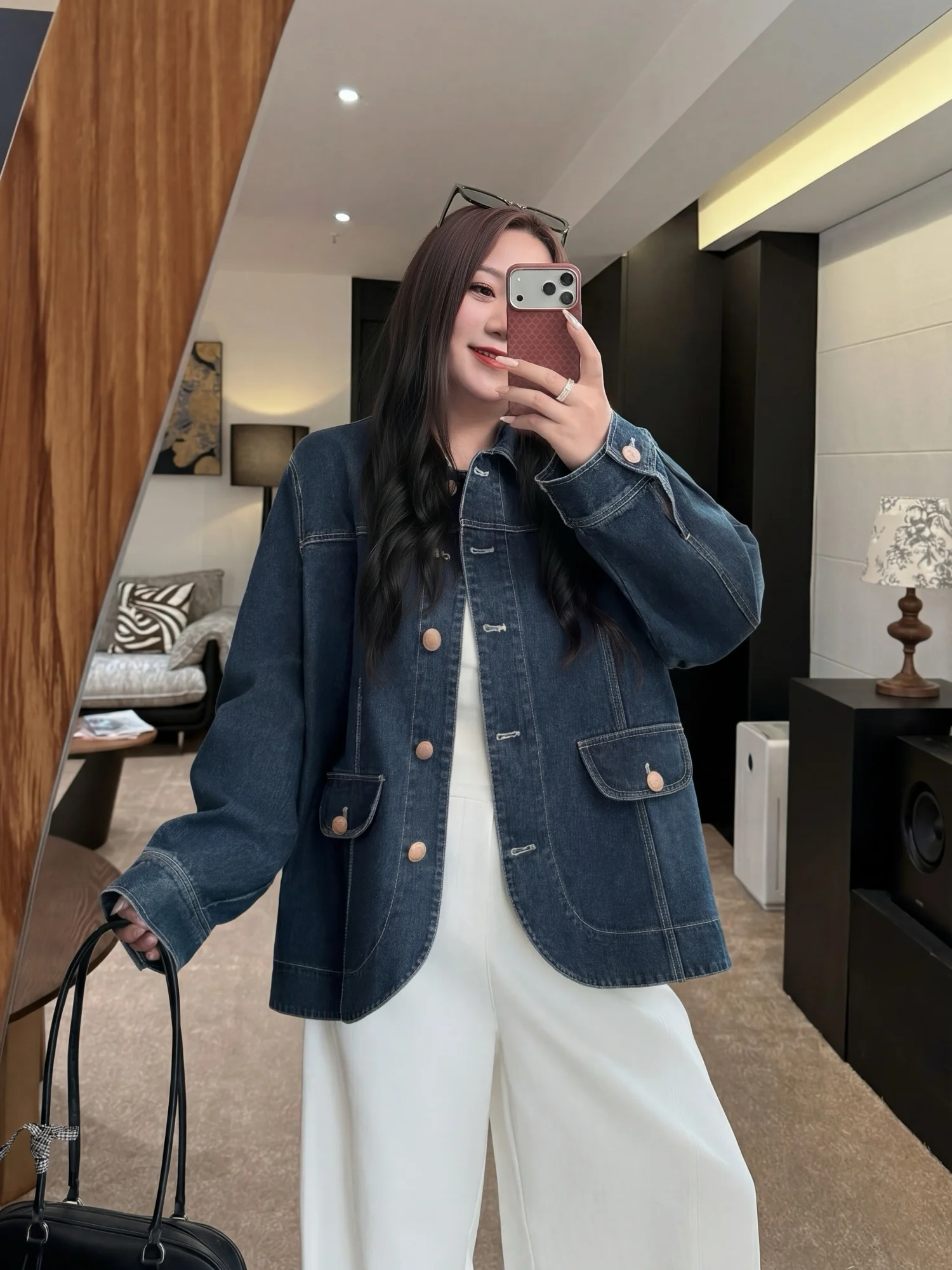 

plus Size Women's Denim Jacket Spring New Style Slimming Versatile Super Beautiful Casual Cotton Polyester Blend Outerwear