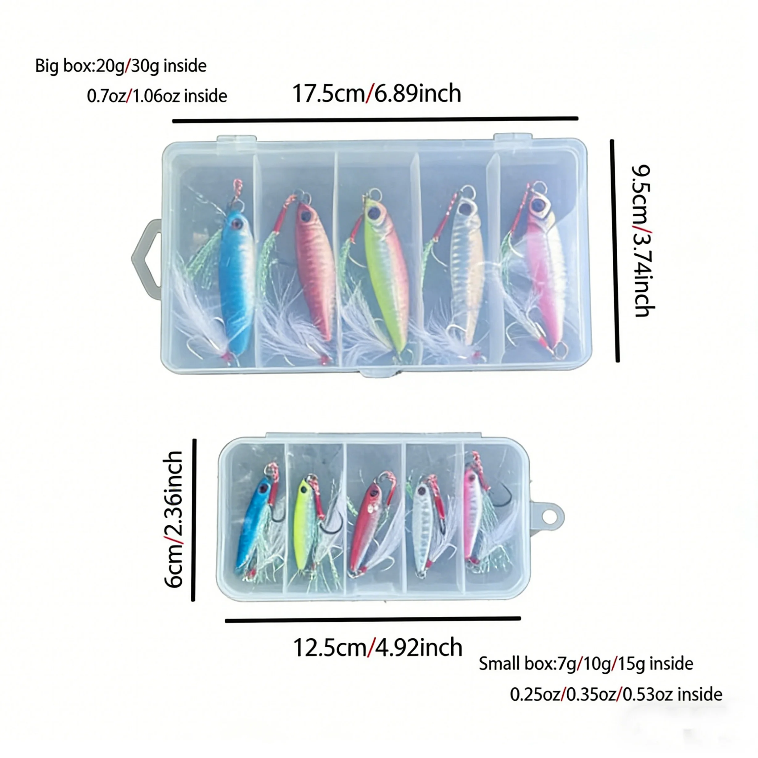 5 Stück Angelköder im Karton, 7 g/10 g/15 g/20 g/30 g, Laserköder, Metallguss-Jig, Trolling, sinkender Minnow für Süßwasser, Salzwasser – Detail 3