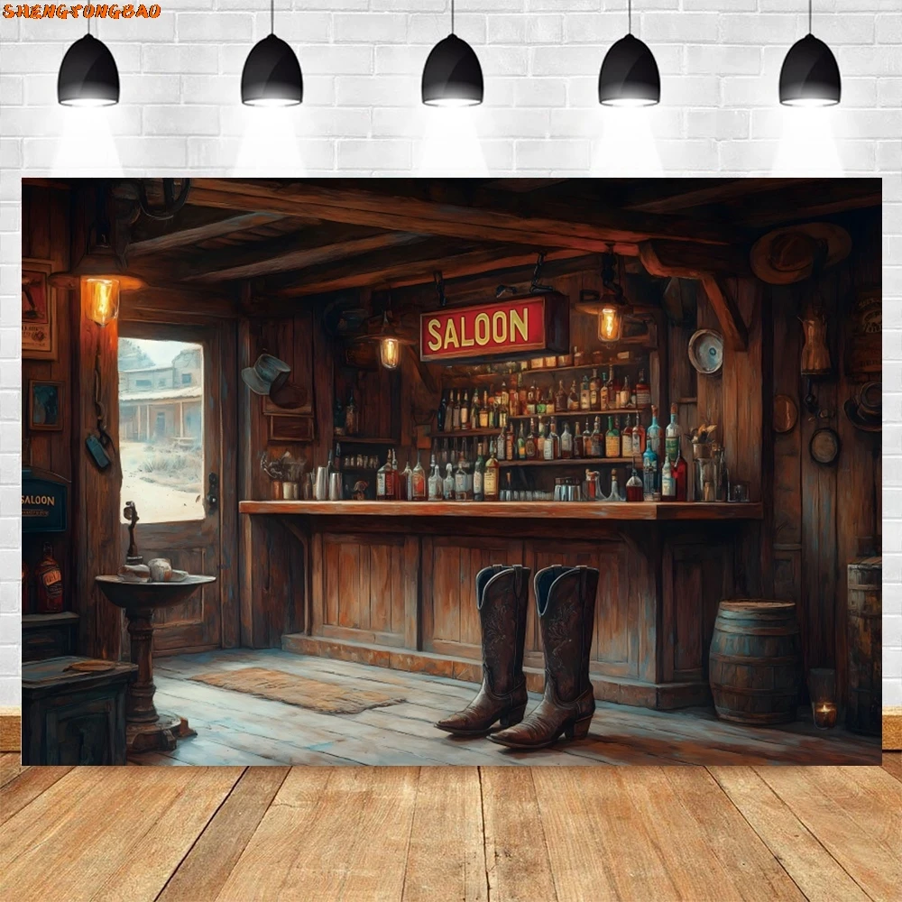 Western คาวบอย West Saloon บ้านไม้ Barn ประตูฉากหลังวันเกิดตกแต่งการถ่ายภาพพื้นหลัง Photobooth Props