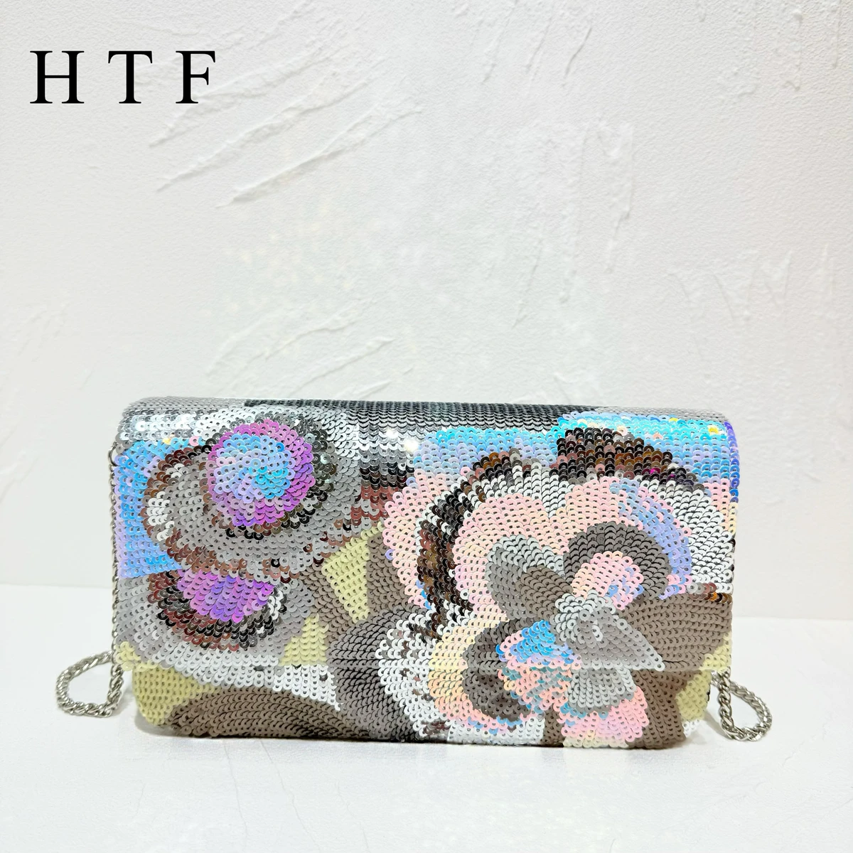 

Вечерняя сумка с блестками и цветочным дизайном, вечерняя сумка, элегантный и изысканный модный женский клатч с металлической цепочкой