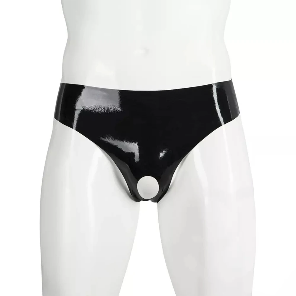 Ropa interior Sexy de cuero Pu para hombre, Tanga con agujero para pene abierto, lencería erótica, ropa Sexy para discoteca, bragas de cuero falso