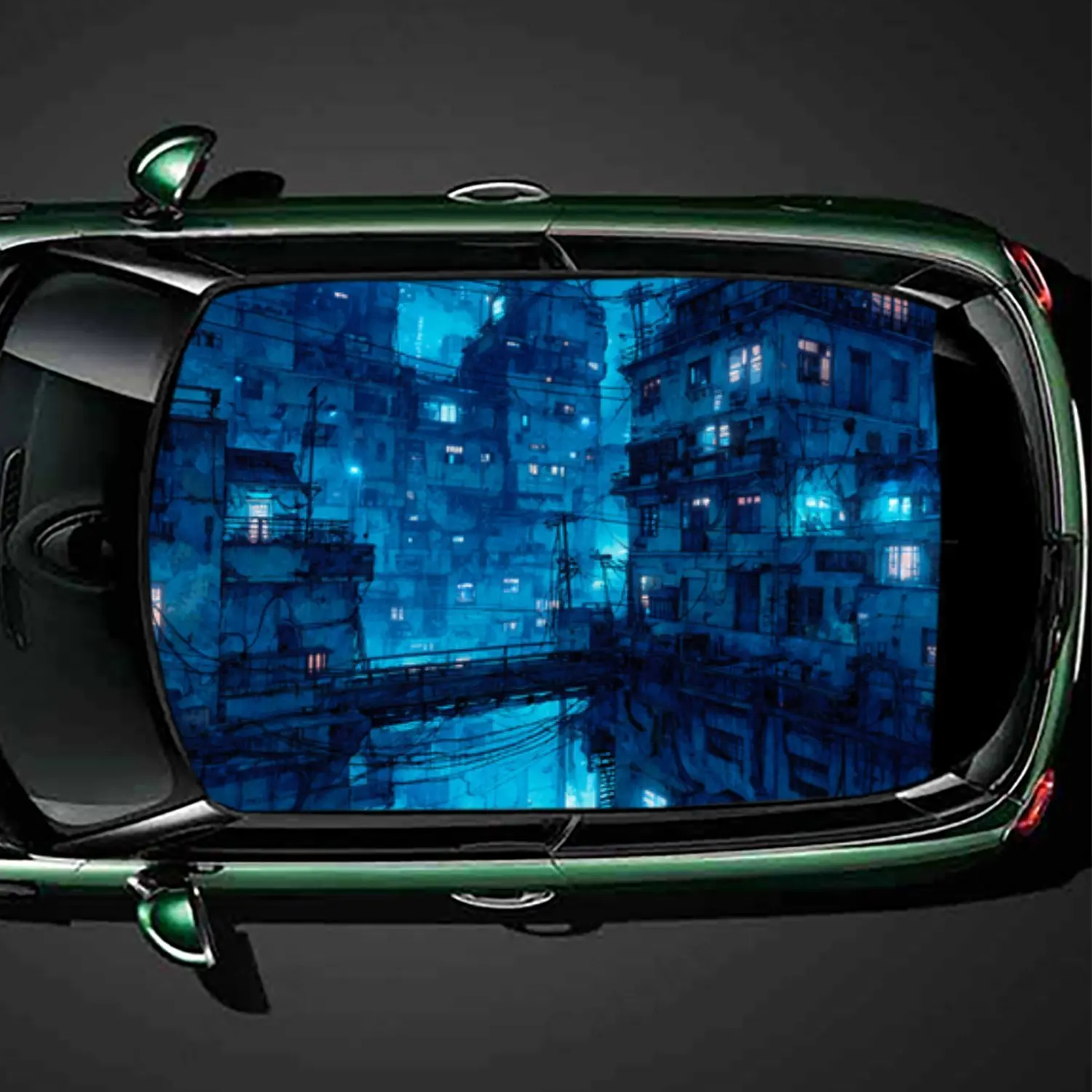 Futuristic Blue Cyberpunk Tech  Space Car Roof Sticker PVC Self Waterproof stick , Striking Auto Exterior Accessories Decoration