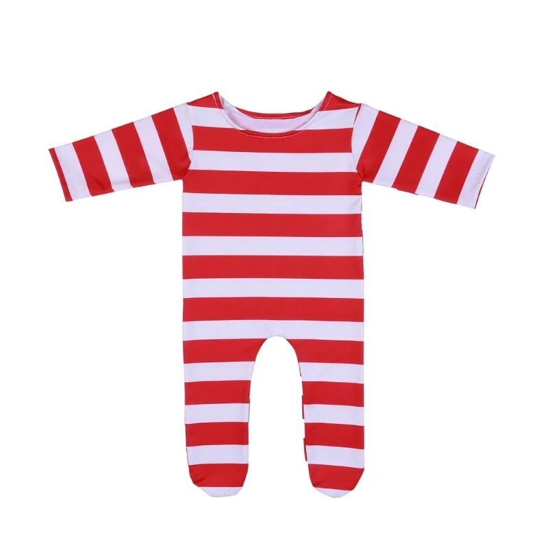 Photography Props Outfit Red White Stripe Elf Outfits with Santa Hat Santa