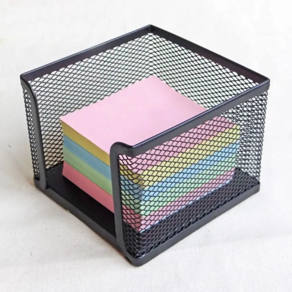 Black Mesh Paper Cube Mini Memo Note Pads Box Holder Storage Case Display Stand Dispenser for Home Office School Class