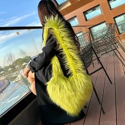 Sweet Heart Women's Faux Fur Shoulder Bags Long Plush Ladies Love Messenger Bag Winter Luxury Female Fluffy Tote Handbags Purse