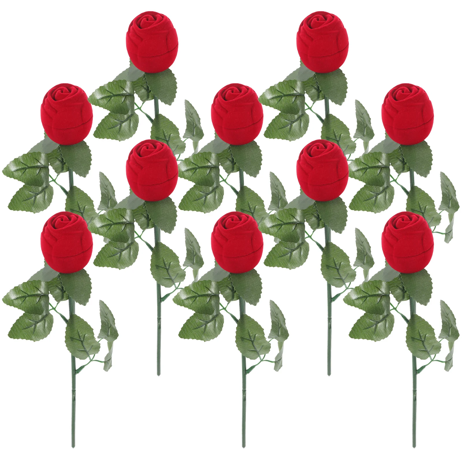 10Pcs Romantic Flower Ring Box Red Rose Shaped Engagement Wedding Ring Jewelry Gift Case Proposal Valentine's Day