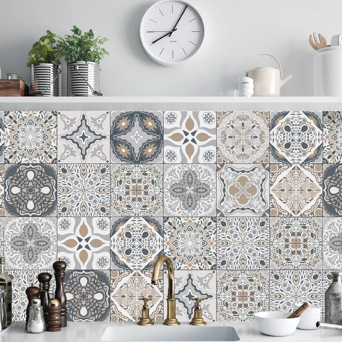 24 Stück grau-weiße, minimalistische PVC-wasserdichte, selbstklebende Wandaufkleber für Küche und Schlafzimmer, Fliesenaufkleber zum Abziehen und Aufkleben – Detail 17