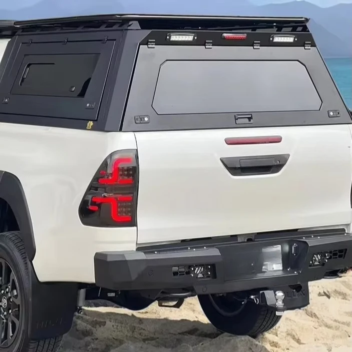 

High-Rise Truck Cap with Roof Racks for Toyota Hilux Waterproof Truck Canopy for Off-Road Use Custom-Fit Pickup Canopy