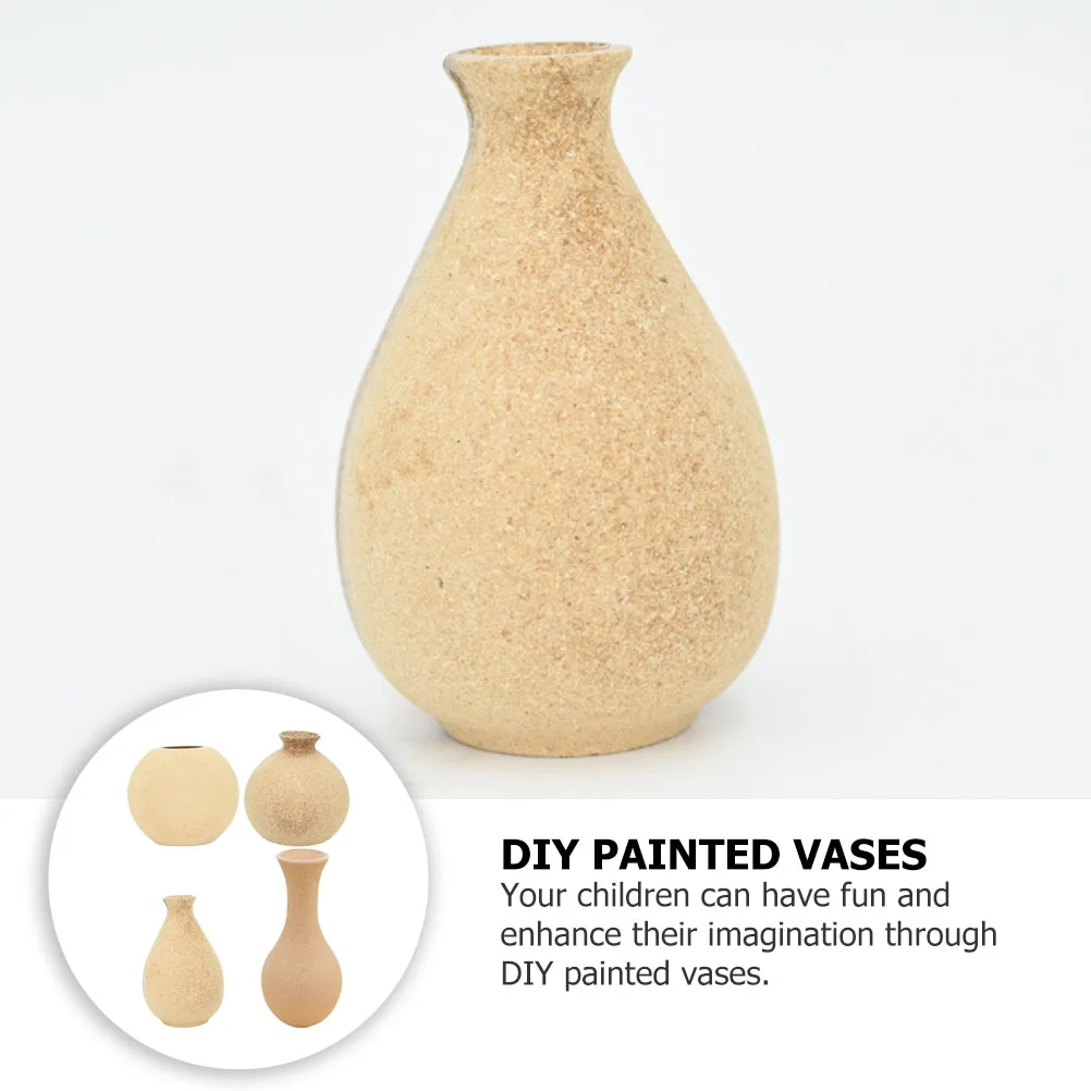 

4 White Wood Vases H made DIY Home Decor Rustic Planter Kids Art Craft Safe Gentle Wooden Material Smooth Edge