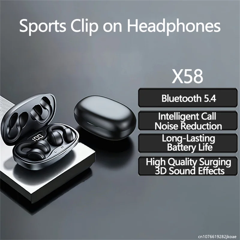 New X58 Ear Clip Earphones Wireless Bluetooth Music Headphones HiFi Stereo HD Microphone Call Earbuds Sports Gaming Open Headset