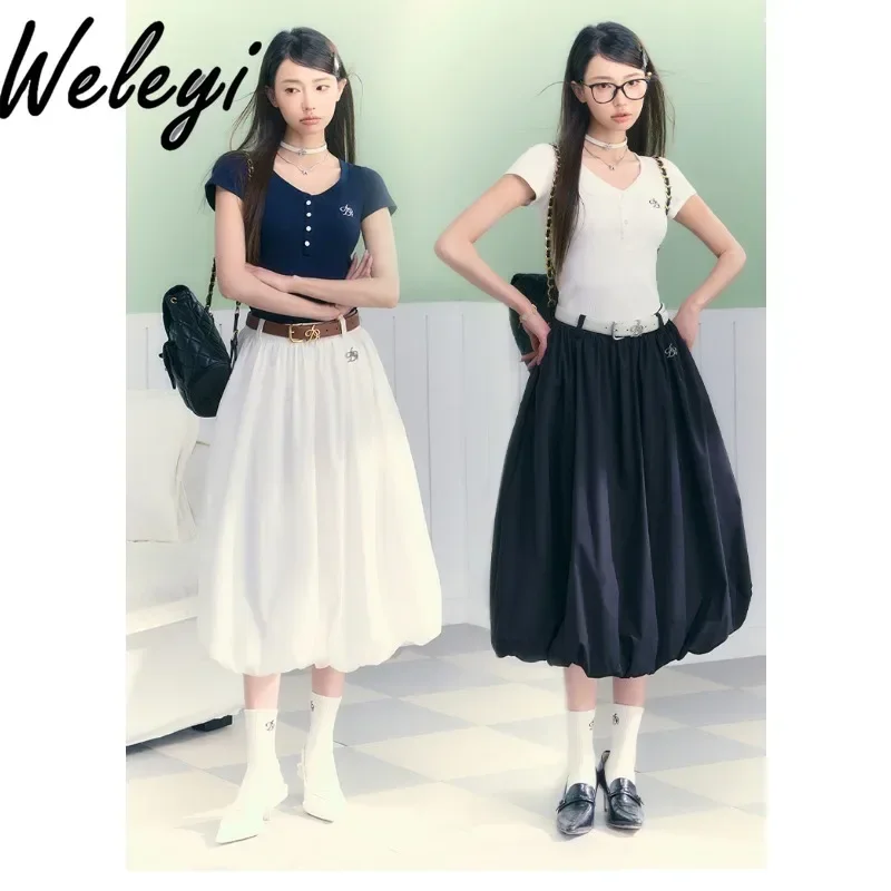 Clothes for Women Loose Balloon Kawaii Skirt Korean Fashion Summer New Cute A Line High Waist Jupes Temperament All Match Faldas