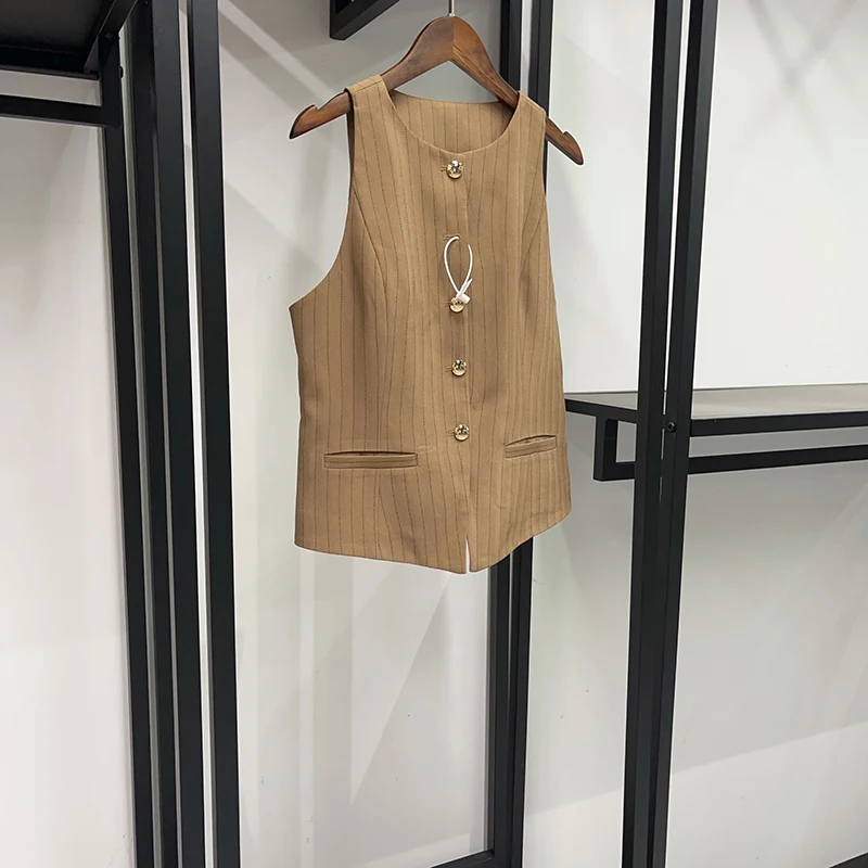 2026 Autumn and Winter Female Casual Versatile Striped Suit Vest Vest+Zipper Straight Leg Pants