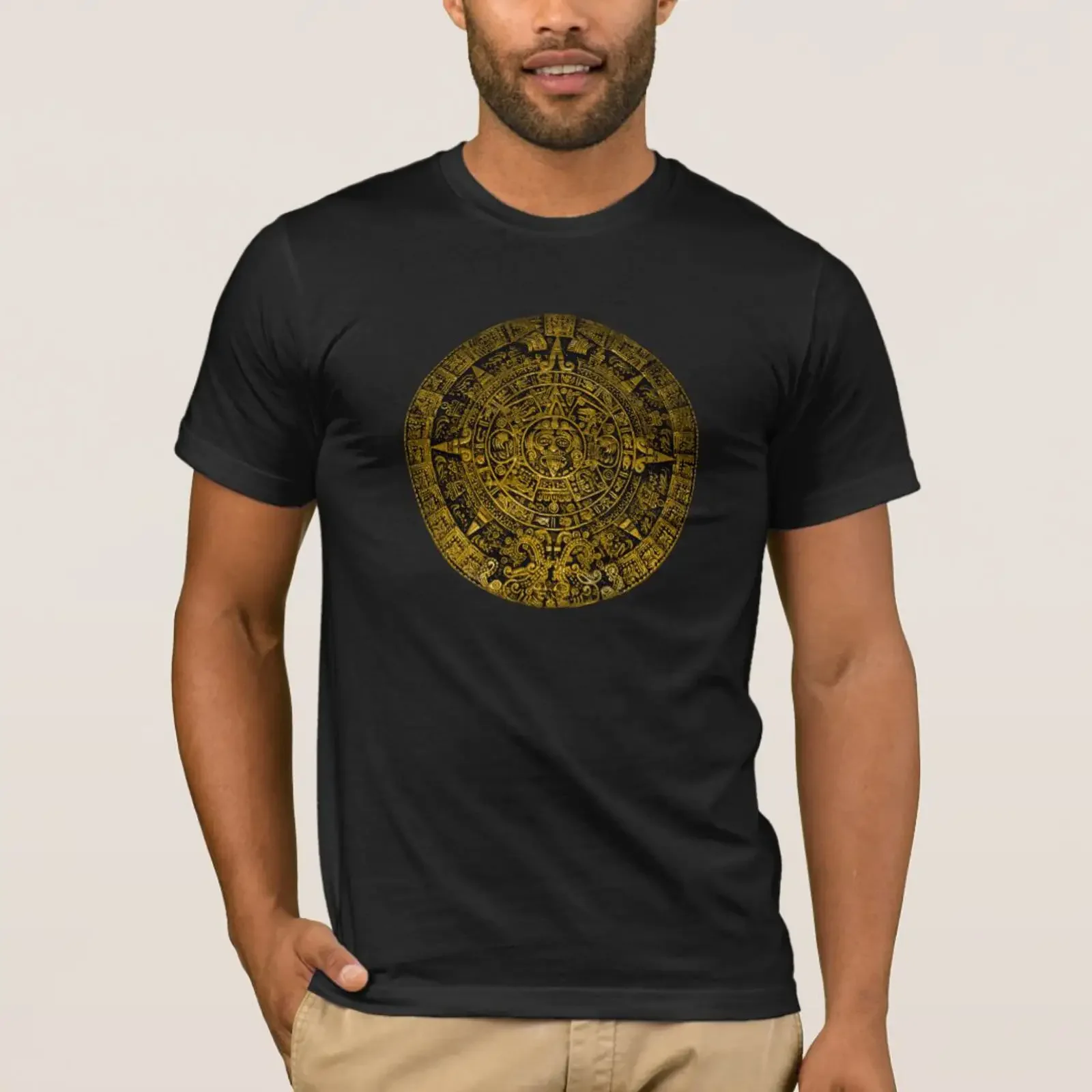 T Shirt Aztec Calendar vintage Washed Soft Breathable Top For Everyday Wear Unisex graphic Comfortable homme Stretched Stylish