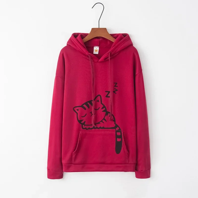 Sudadera con capucha de orejas de gato para mujer, jersey de manga larga con estampado de gato, Top informal, viaje diario, Invierno