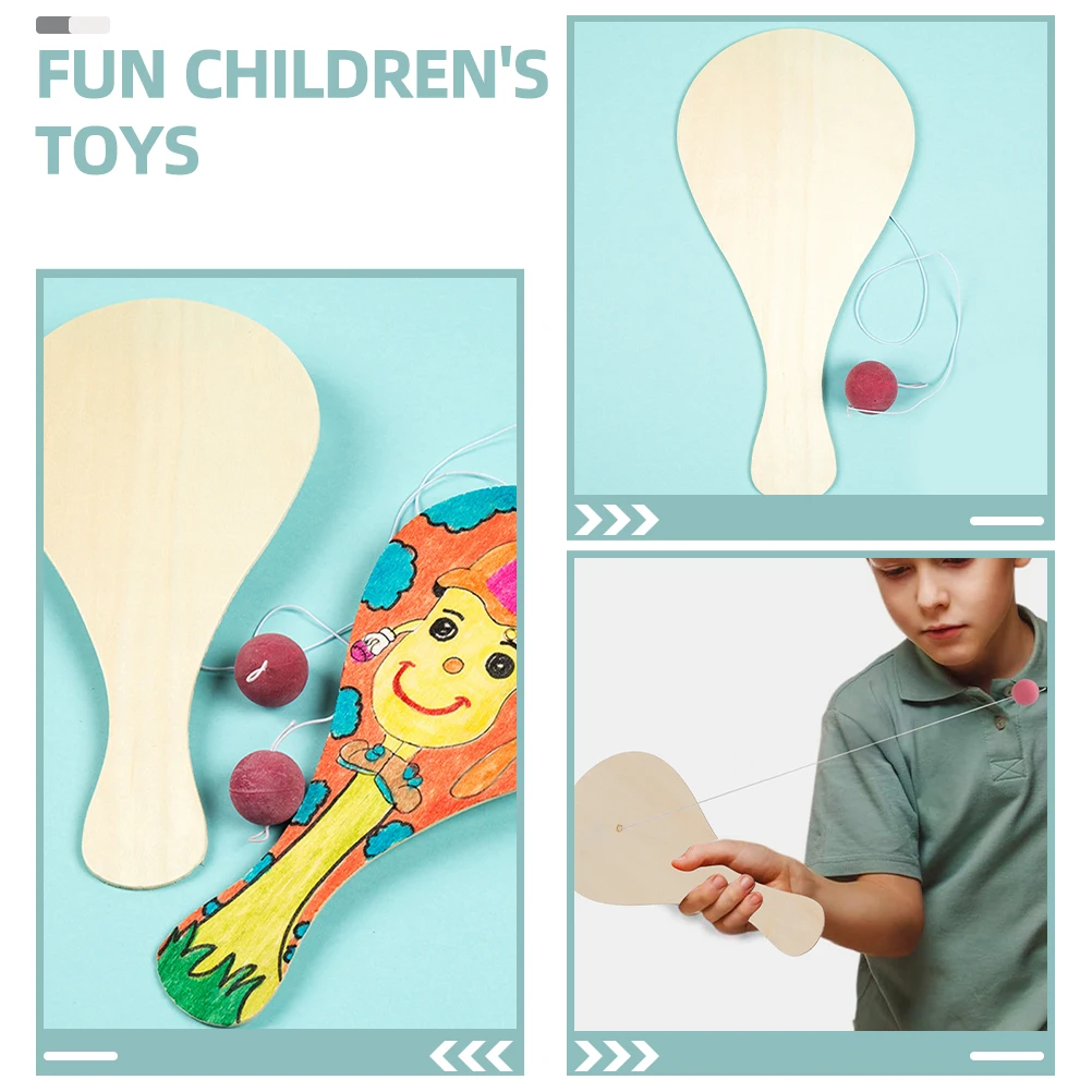 

8pcs Hand-painted Wooden Racket Pieces Toddler Toys Blank Paddle Balls DIY Wood Supplies Kids Paint Toy Unfinished Paddles