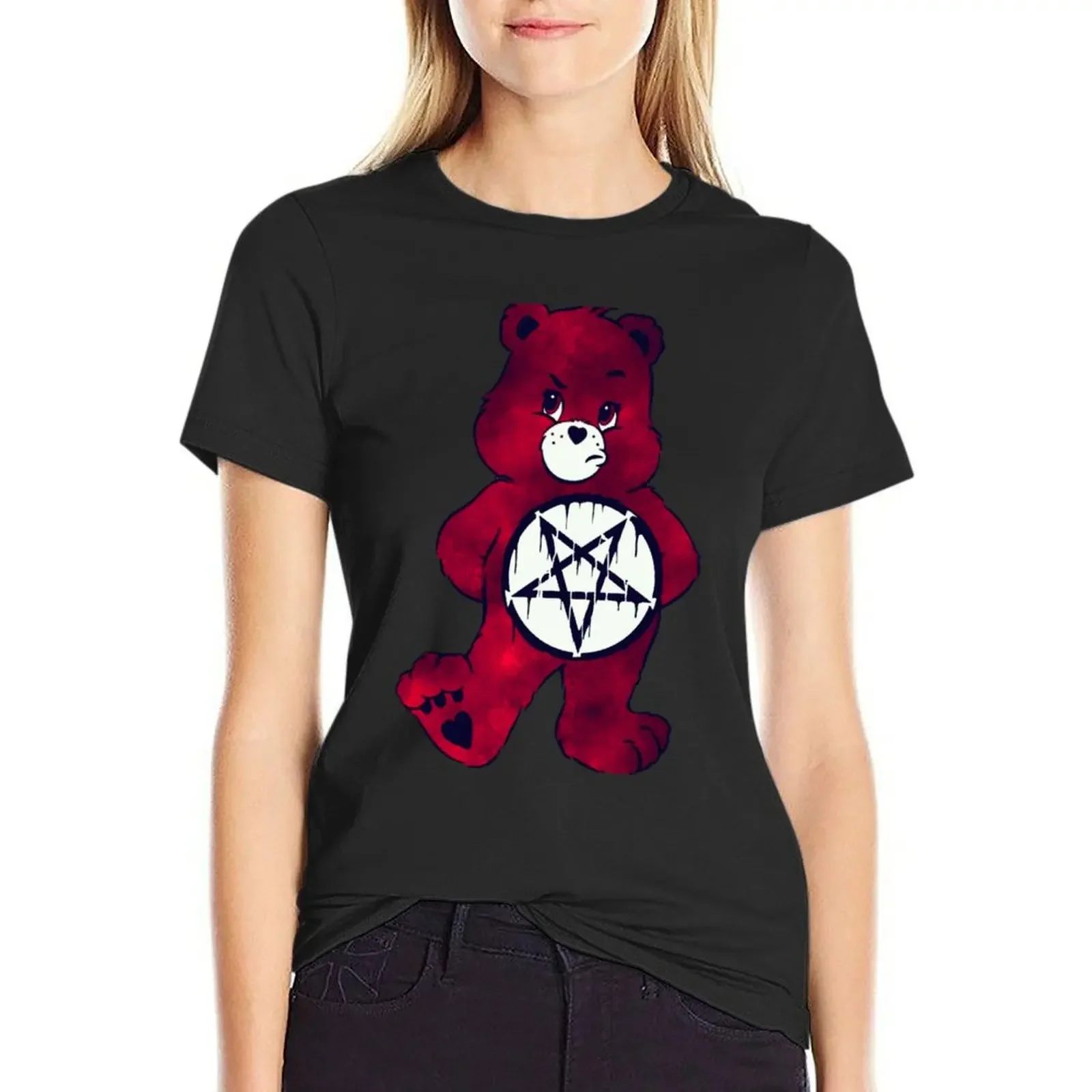 

Ave Satanas Bear T-Shirt plus sizes vintage animal prinfor anime workout t shirts for Women