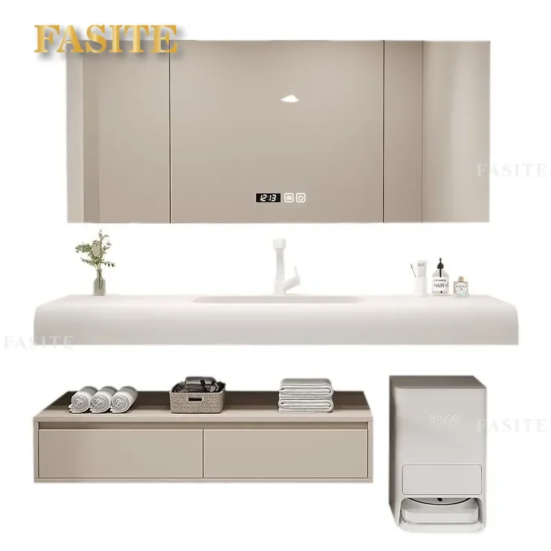 For Cream Style Wash Basin Countertop Bathroom Cabinet Combination Vanity Unit Modern Bathroom Furniture