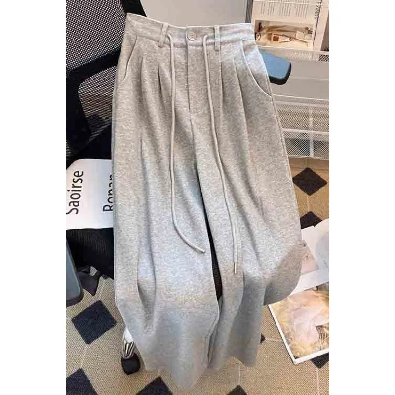 Gray Narrow Version of Sports Pants Women in Spring and Autumn New Straight High Waist Versatile Wide-leg Drooping Sweatpants