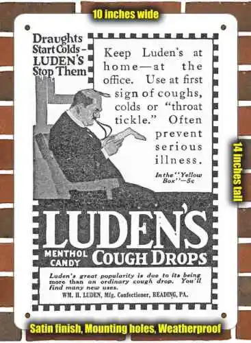 Metal Sign - 1916 Luden's Cough Drops- 10x14 inches