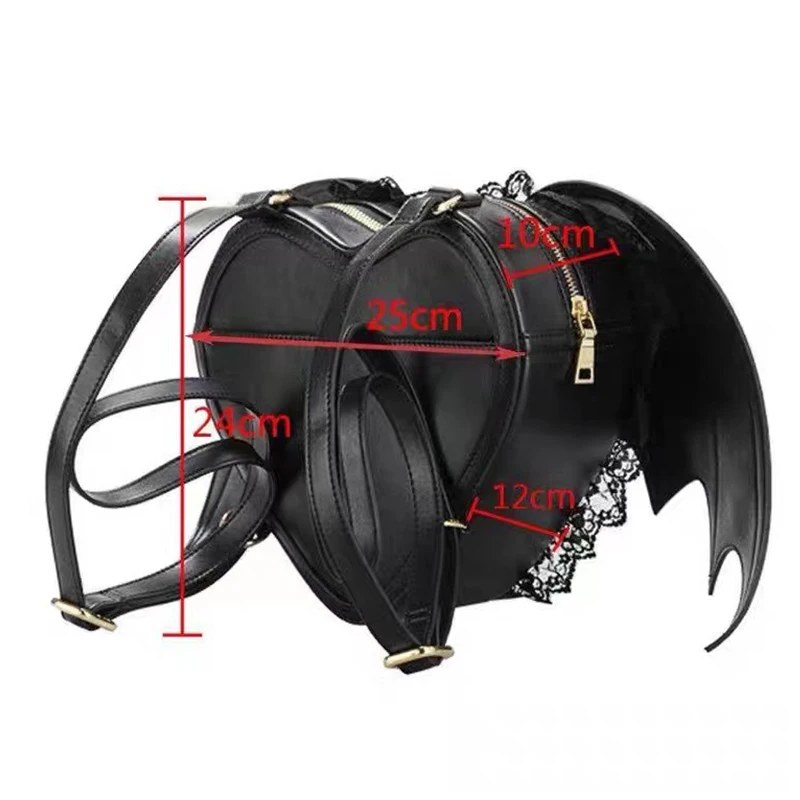 JIEROTYX Gothic Bat Wing Women Backpack Bag Black Punk Stylish School Bags for Girl Angel Wings Cute Little Devil Package