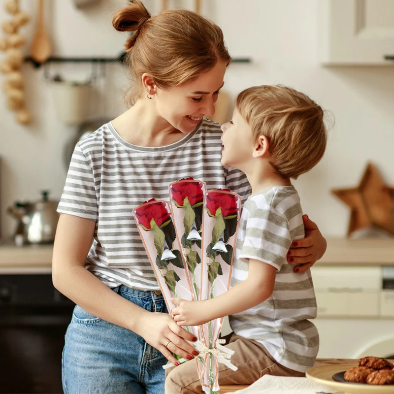 50 Stück Blumen-Verpackungsbeutel, klare Rose, Blumenstrauß, Verpackungsbeutel für Valentinstag, Hochzeit, Geburtstag, Party, Geschenk, Dekoration – Detail 1