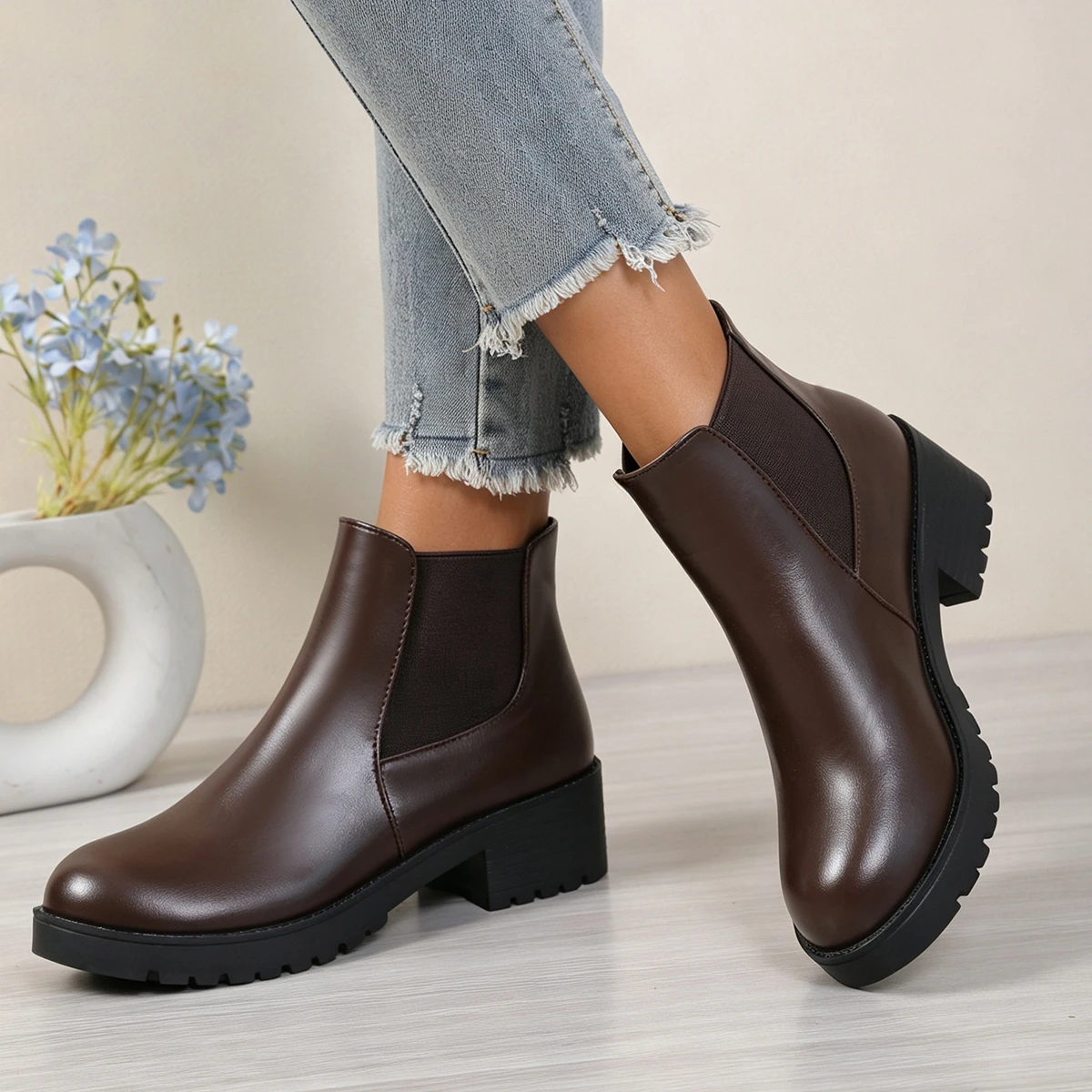 Leather Ankle Boots with Thick - đánh giá và giá Women Shoes Must Have
