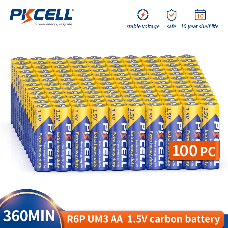 

100 шт. 1,5 В AA батарея для фонарика, микрофона, будильника R6P UM3 MN1500 E91 2A, сверхмощные первичные сухие батареи