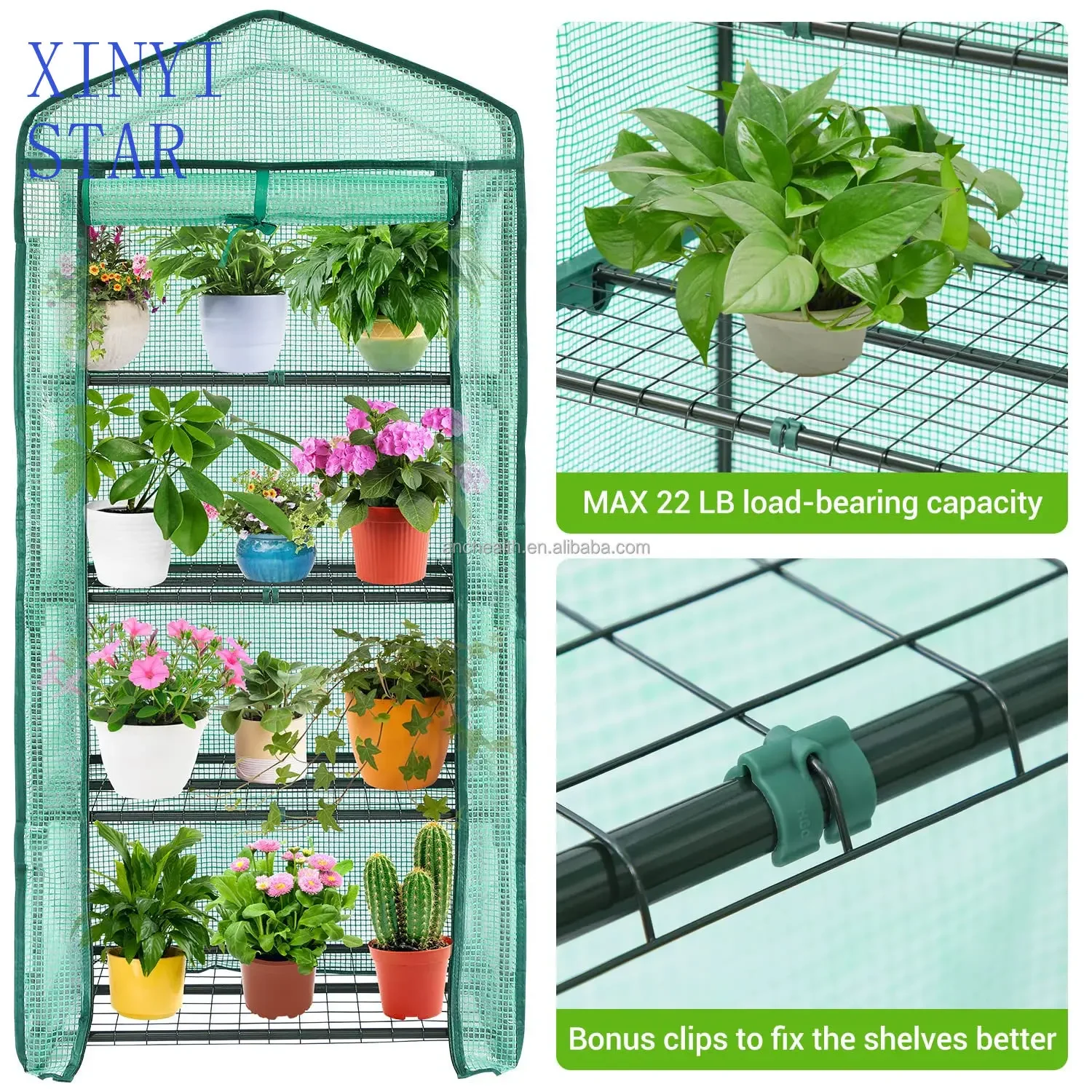 Mini Greenhouse For Indoor Outdoor Plant Green House 4-Tier Rack Stand Portable Greenhouses With Durable PE Cover For Seedling