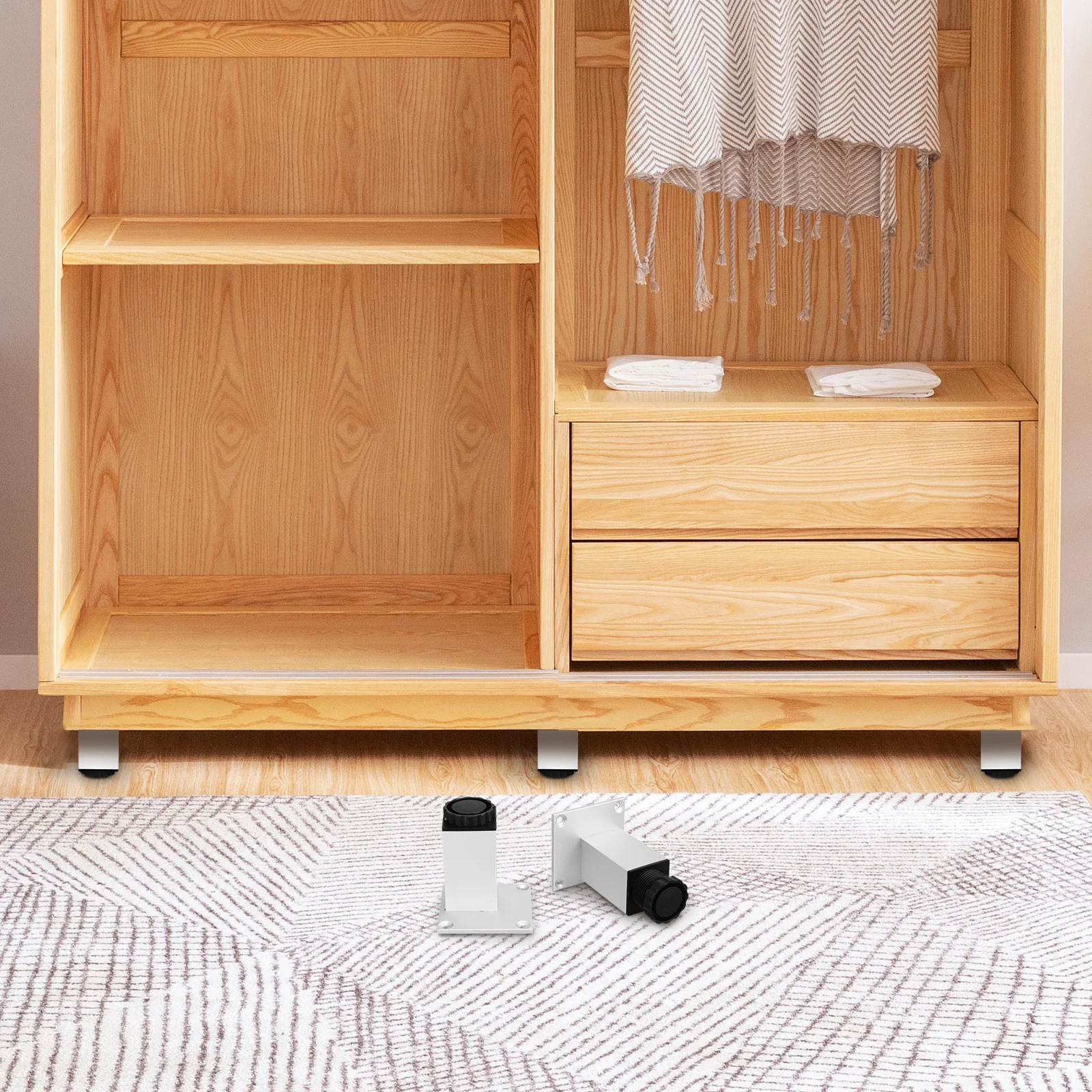 

4PCS Aluminum Square Feet 8CM Heavy Duty Adjustable Leveling Furniture Legs Non Slip Sturdy Modern Design Stable Support Shelf