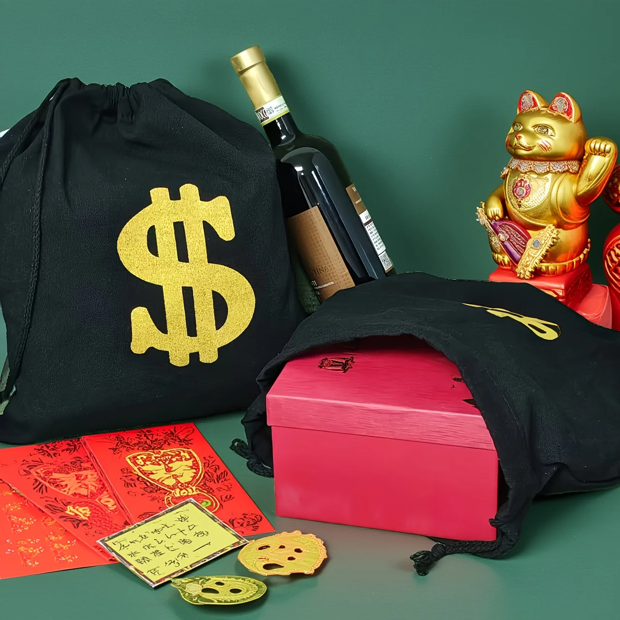 Canvas Money Bags for Party, Costume Money Bag Prop with Dollar Sign, Money Sacks for Christmas Cosplay Theme Party (2 Packs)