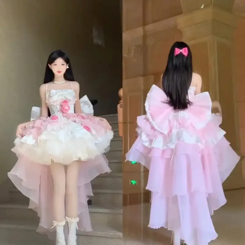

High End Feeling Super Immortal Forest Style Fleeing Princess Dress Strapless Dress Small Dress Trailing Fluffy Skirt Set