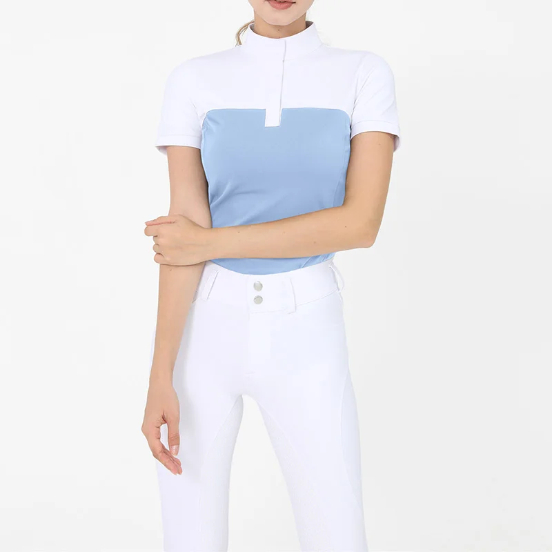 Equestrian Riding Clothes 2 Piece Set Women's Sports Suit Full Silicone Pants And Short Sleeve Top Horse Riding Competition Wear