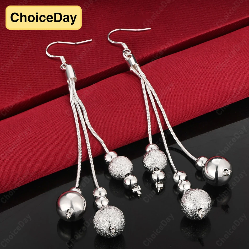 

ChoiceDay 925 Sterling Silver 90mm Long Tassel Bead Dangle Earrings Women Party Accessories Wedding