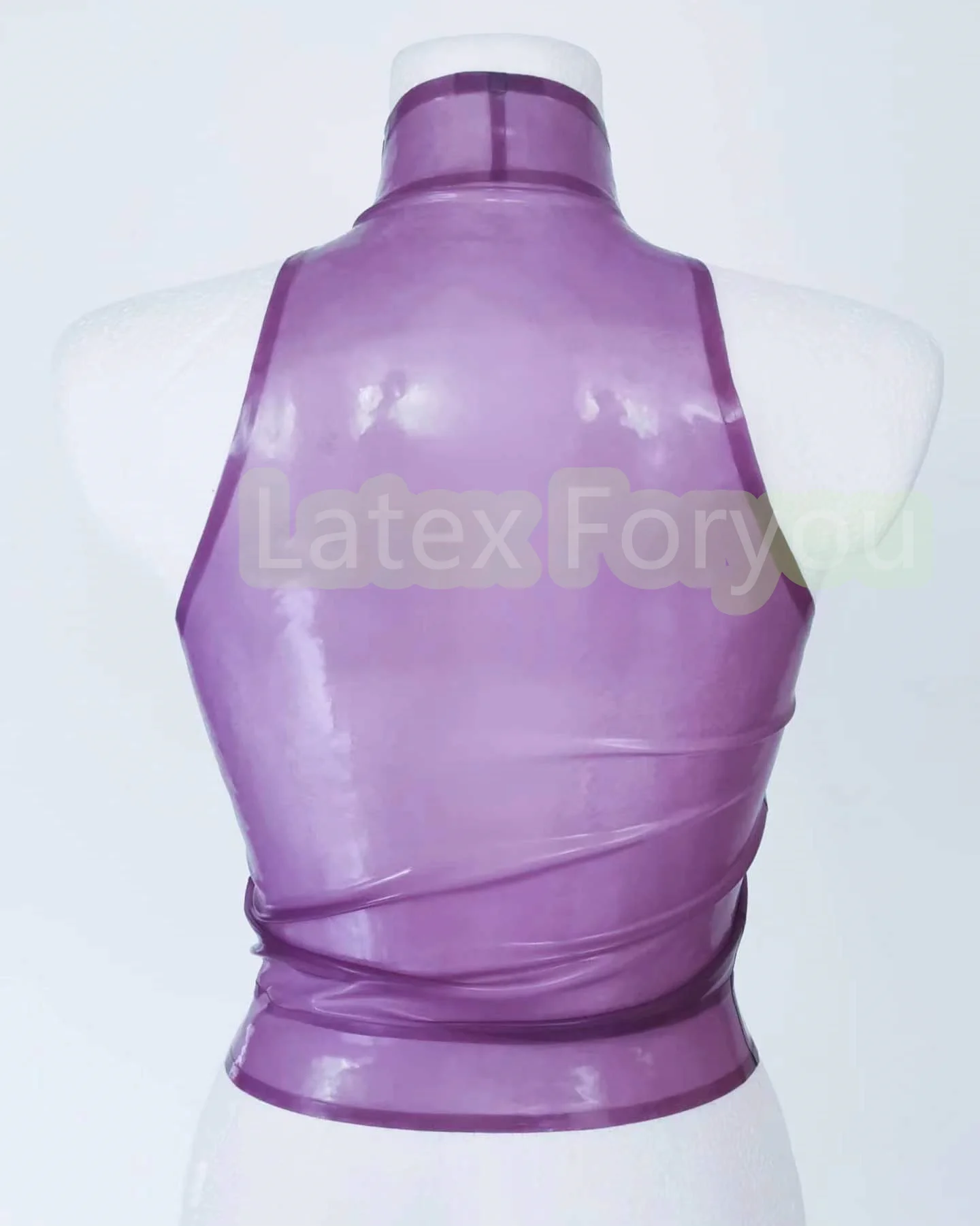 Handmade Natural Transparent Purple Latex Woman Sleeveless Top Gummi Slim Shirts Rubber Tight Fitted Shirt Customized No Zipper