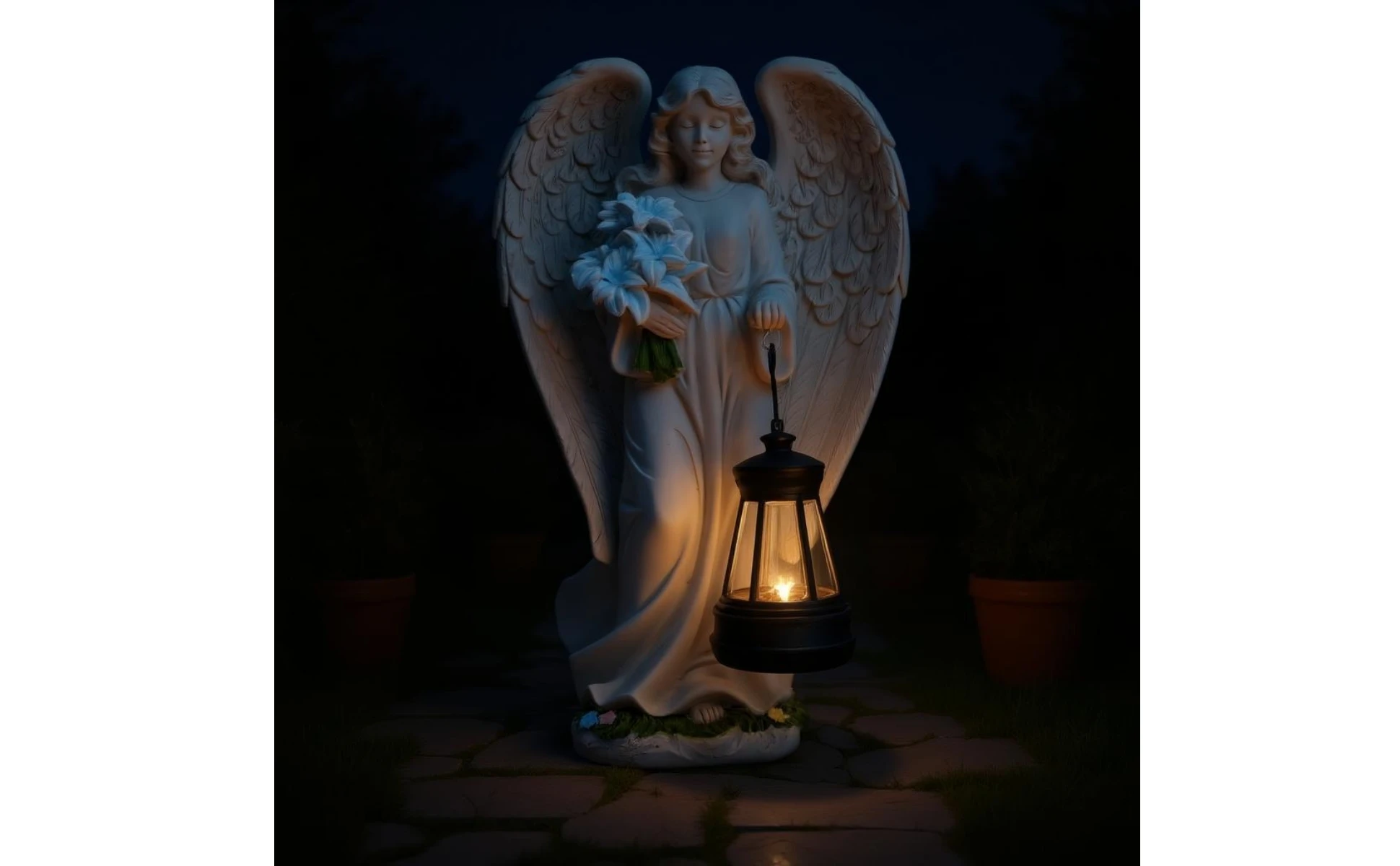 Angel Lantern Statue Feathered Wings Solar Angel Statue Outdoor Decor Decorative Weather Resistant for Walkway