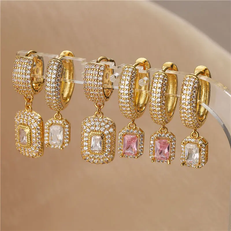 HECHENG,Square Circle Hoop Earrings For Women Luxury Brass 18K Gold Plated Earring 2023 Trend Elegant Jewelry Couple Gift